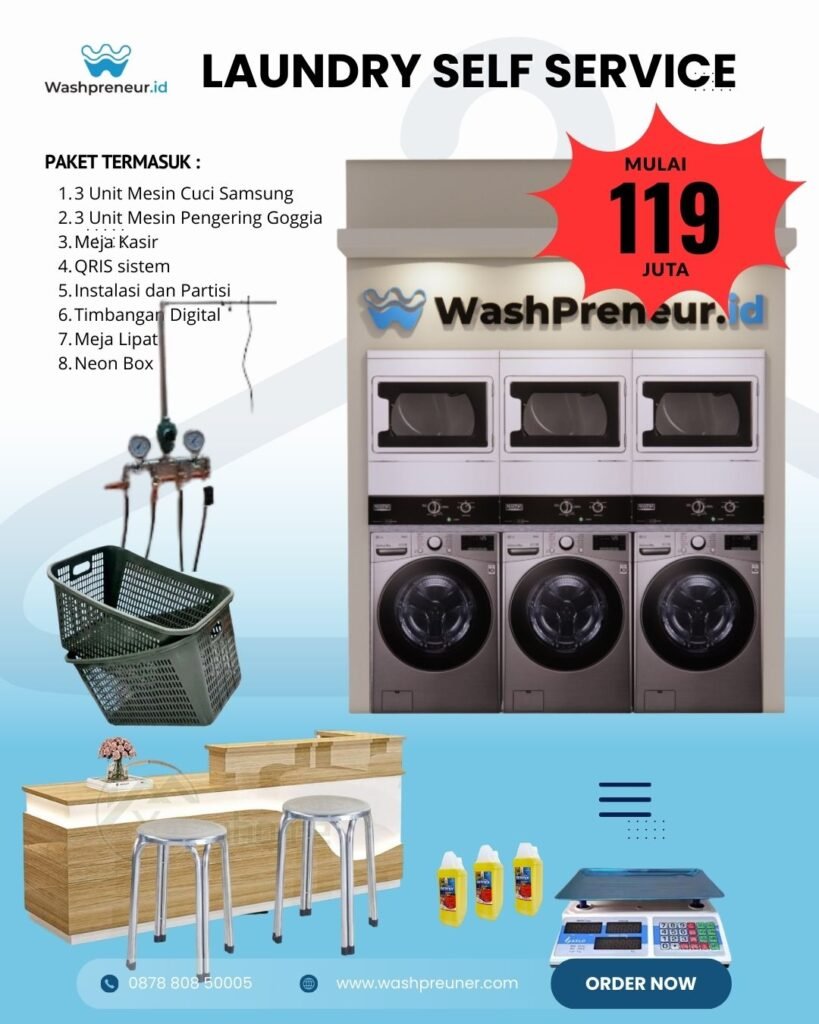 LAUNDRY SELF SERVICE, JUAL MESIN LAUNDRY, MESIN LAUNDRY MURAH, PAKET BISNIS LAUNDRY, PAKET LAUNDRY